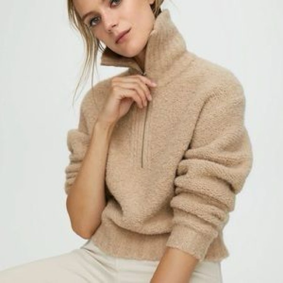 Wilfred Free Gwyneth Half Zip Neutral Natural Cozy Alpaca Blend Sweater - Picture 1 of 10